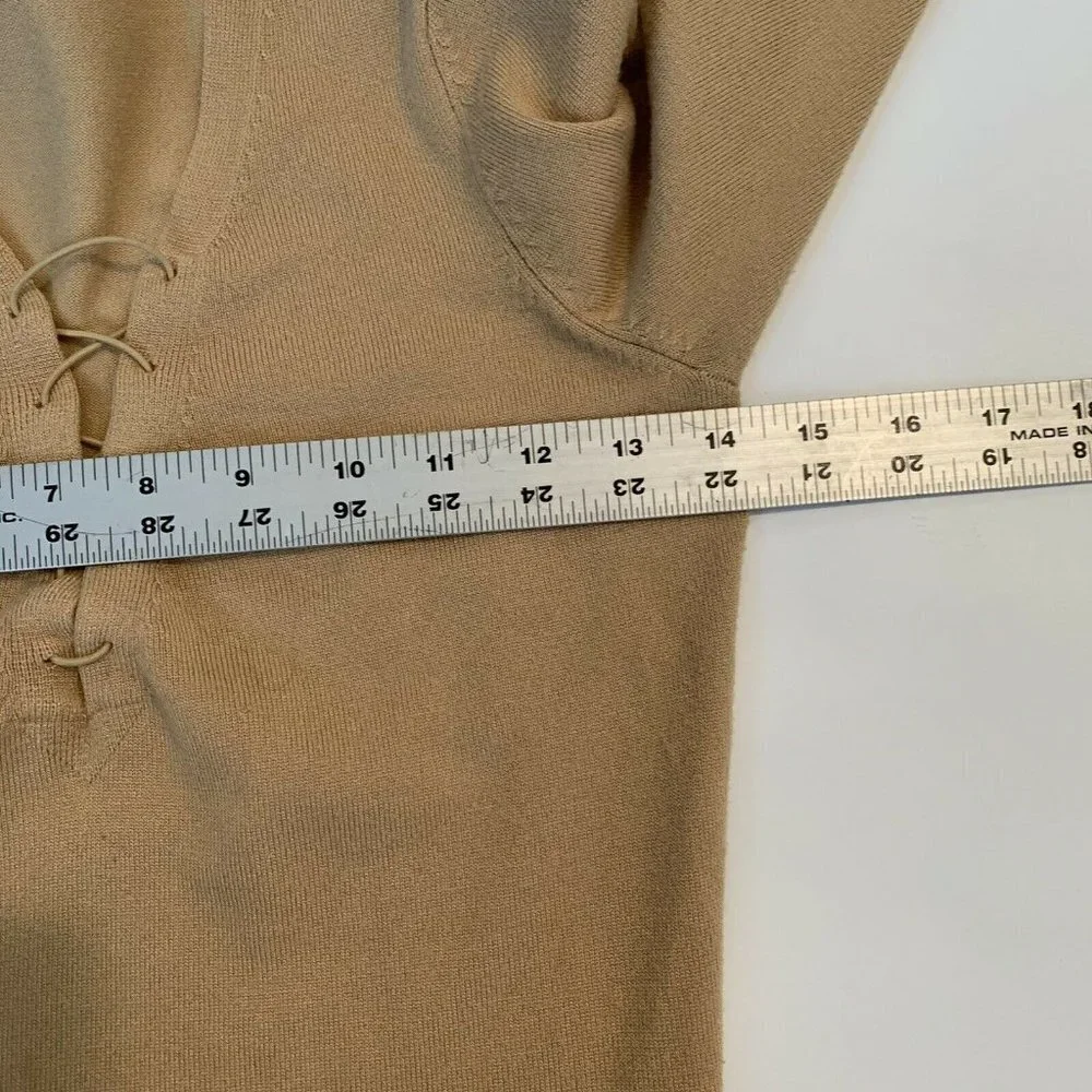 INC tan brown lace-up v-neck 3/4 sleeve sweater